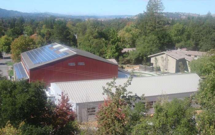 metal building with solar panels