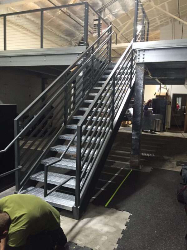 railing and stair system for upstairs office mezzanine