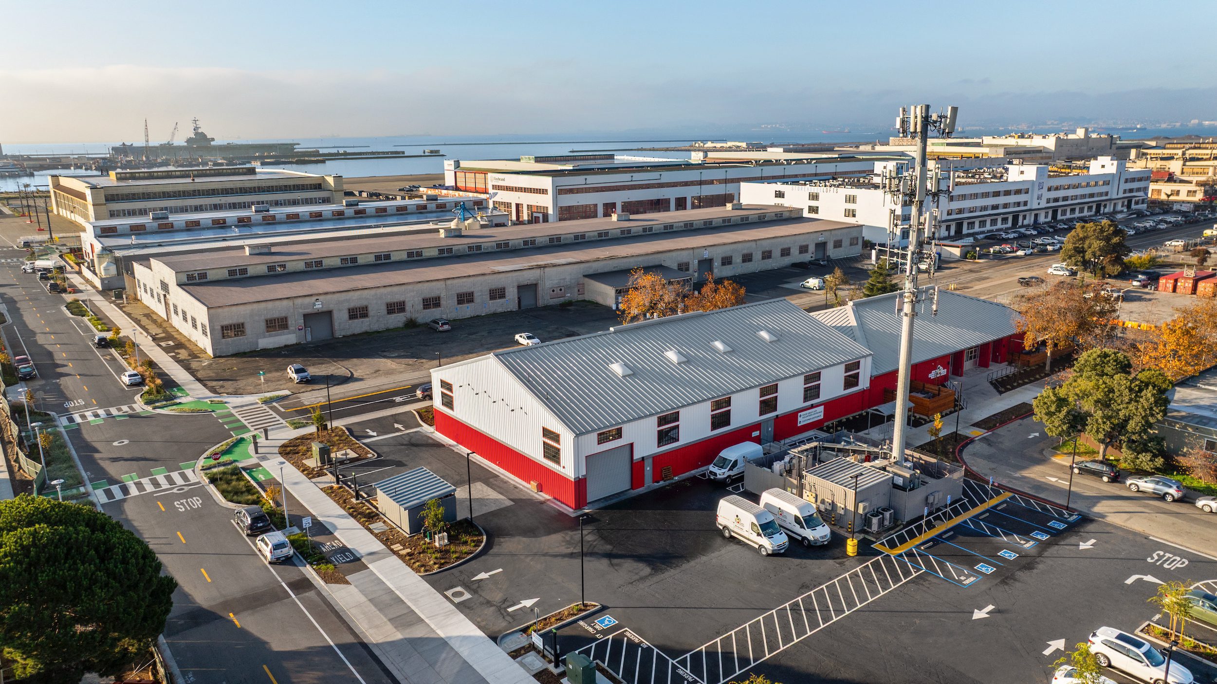 Alameda Food Bank Building – Metal Building Company Aerial Side shot of the Alameda Food Bank - Metal Building Company